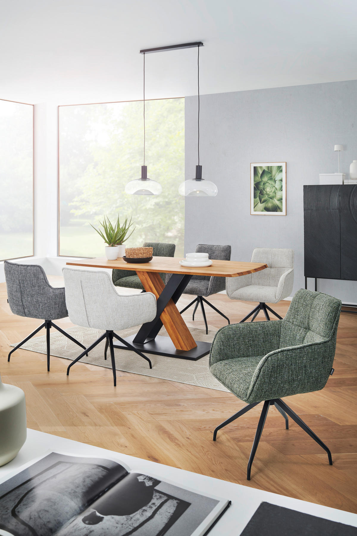 ESSTISCH in Holz, Metall 180/90/77 cm  - Eichefarben/Schwarz, Natur, Holz/Metall (180/90/77cm) - Valnatura