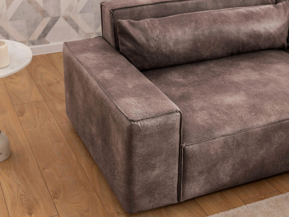 ECKSOFA Curduroy in Lederlook Graubraun Rückenkissen  251/142 cm  - Graubraun/Schwarz, Design, Kunststoff/Textil (251/142cm) - P & B