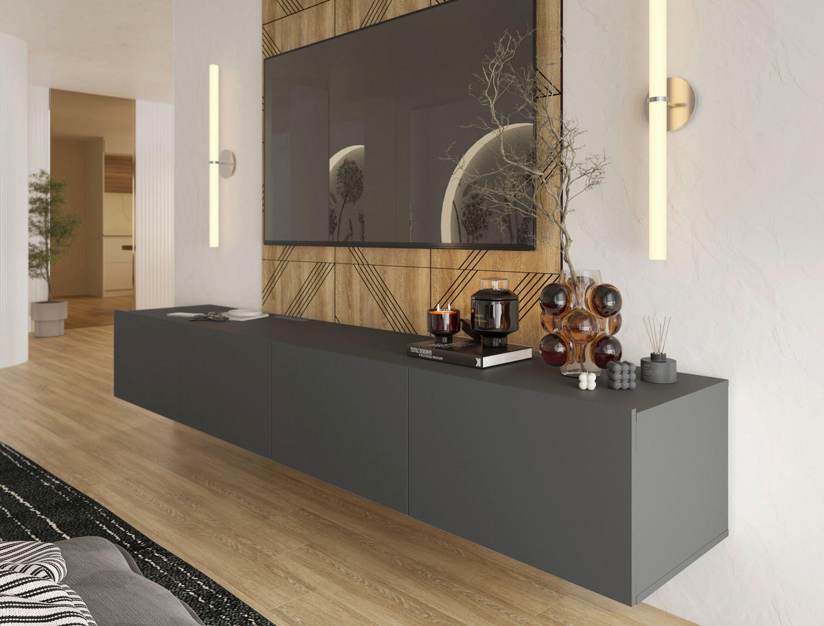 LOWBOARD Newniq  in 120/36,7/45 cm  - Anthrazit, Design, Holzwerkstoff (120/36,7/45cm) - Hom`in