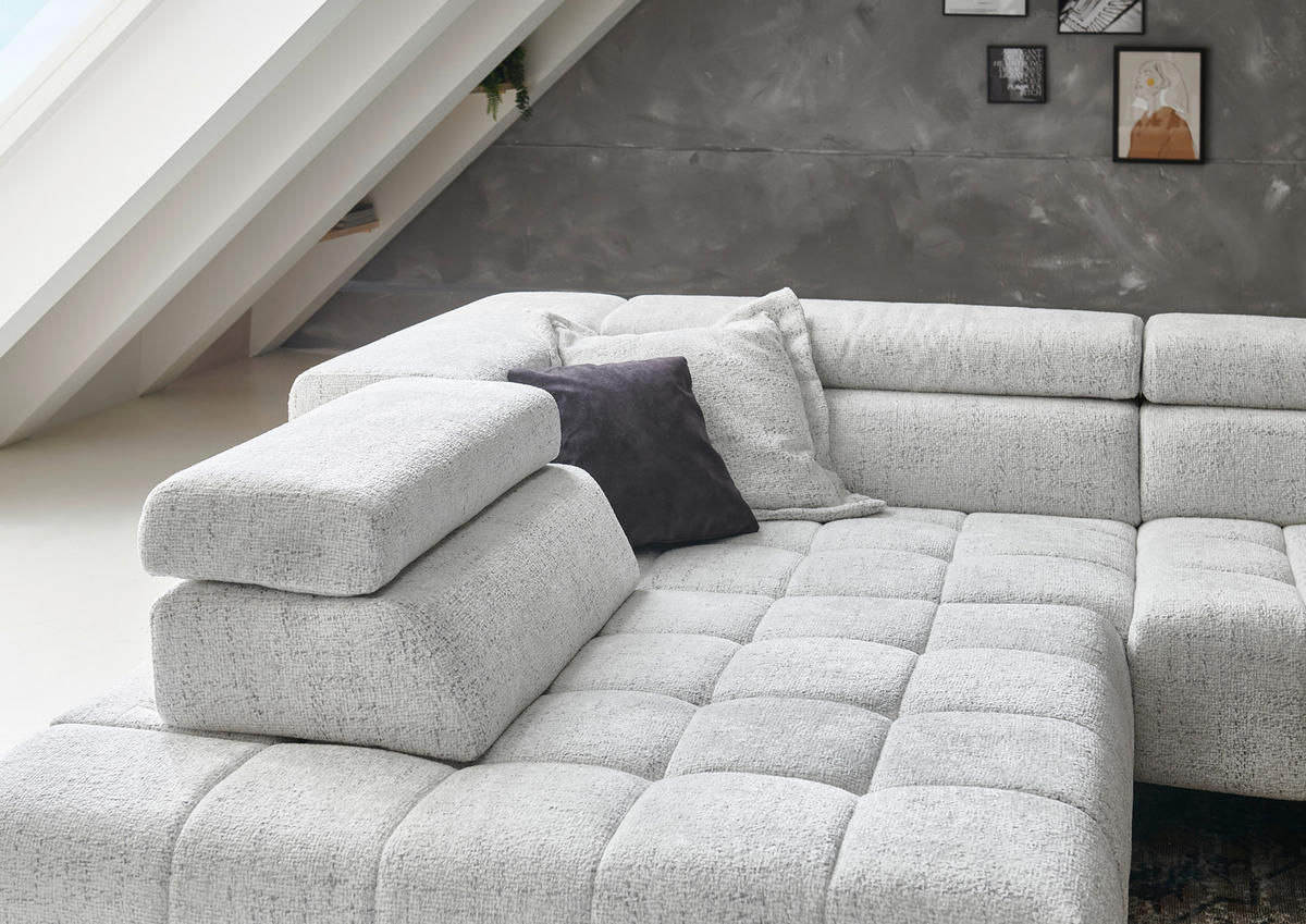 ECKSOFA in Chenille Grauweiss  - Schwarz/Grauweiss, Design, Textil/Metall (323/222cm) - Beldomo Style