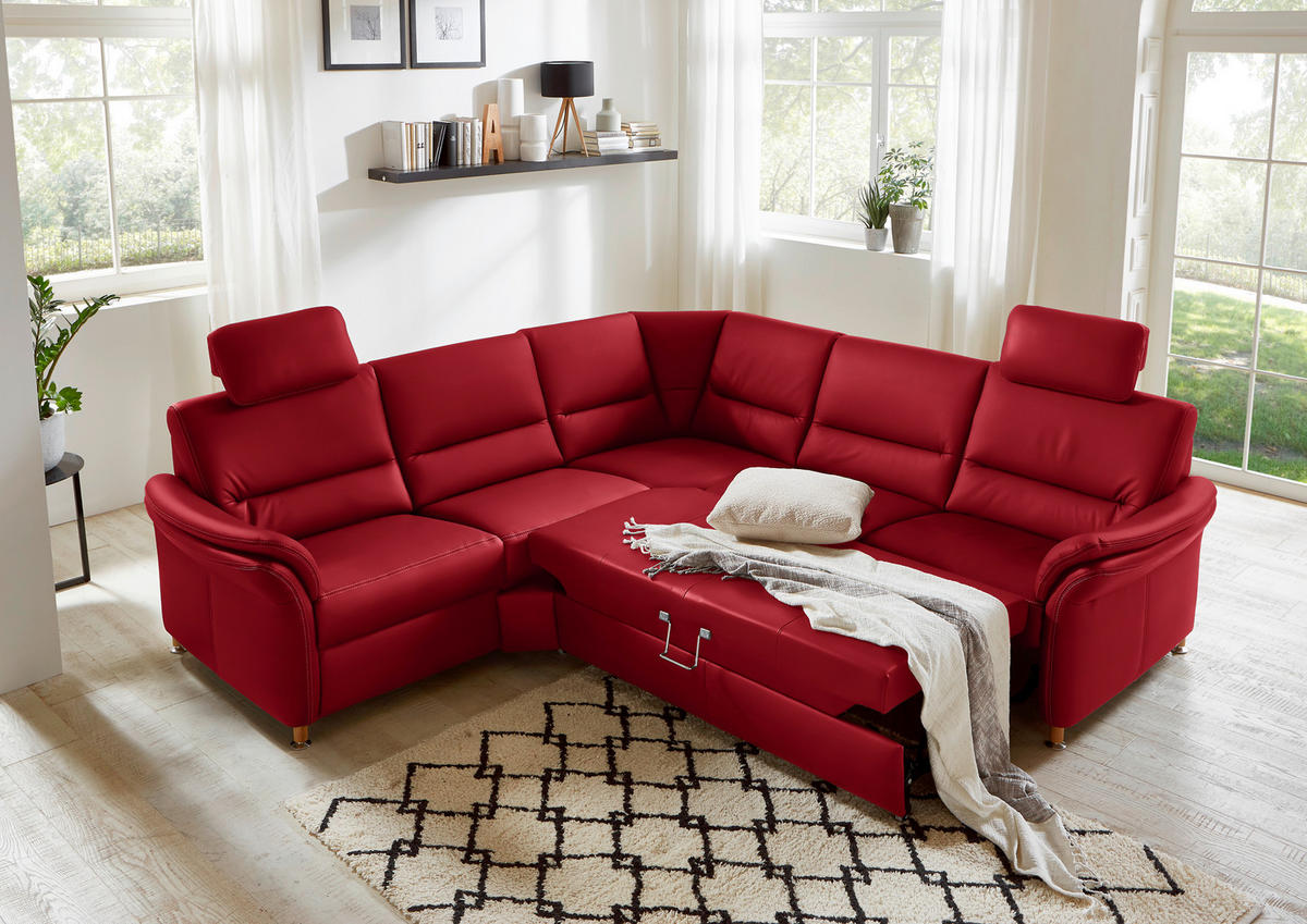 ECKSOFA in Echtleder Rot  - Eichefarben/Beige, Konventionell, Leder/Holz (262/262cm) - Beldomo Premium