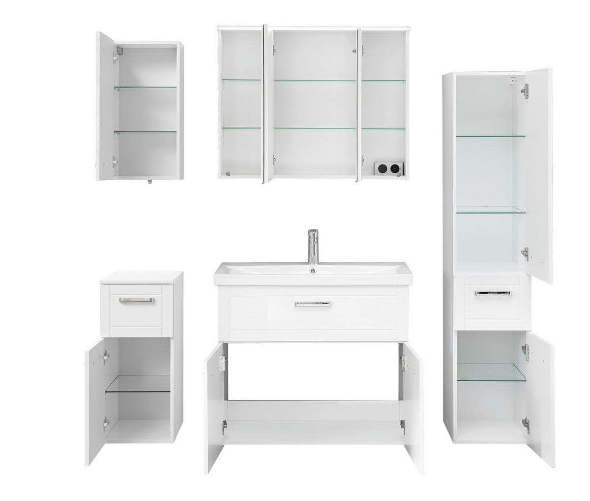 BADEZIMMER 6-teilig  in 160 cm  - Chromfarben/Weiß Hochglanz, MODERN, Glas/Keramik (160cm) - Sadena