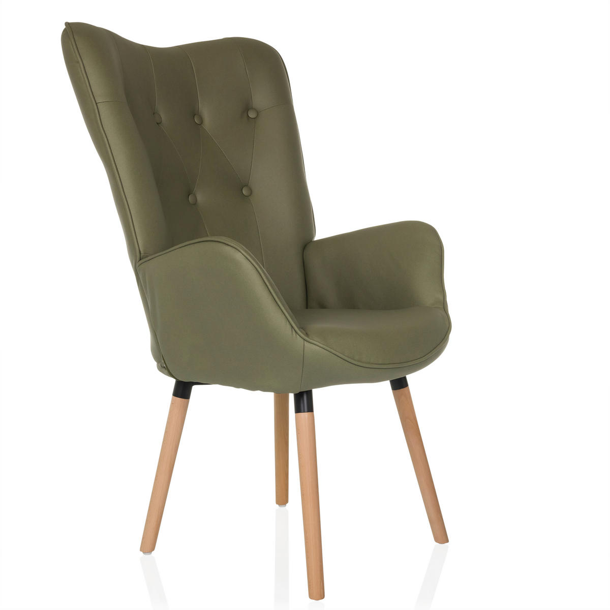 OHRENSESSEL in Velours Grün  - Buchefarben/Grün, MODERN, Holz/Textil (70/106/75cm) - MID.YOU