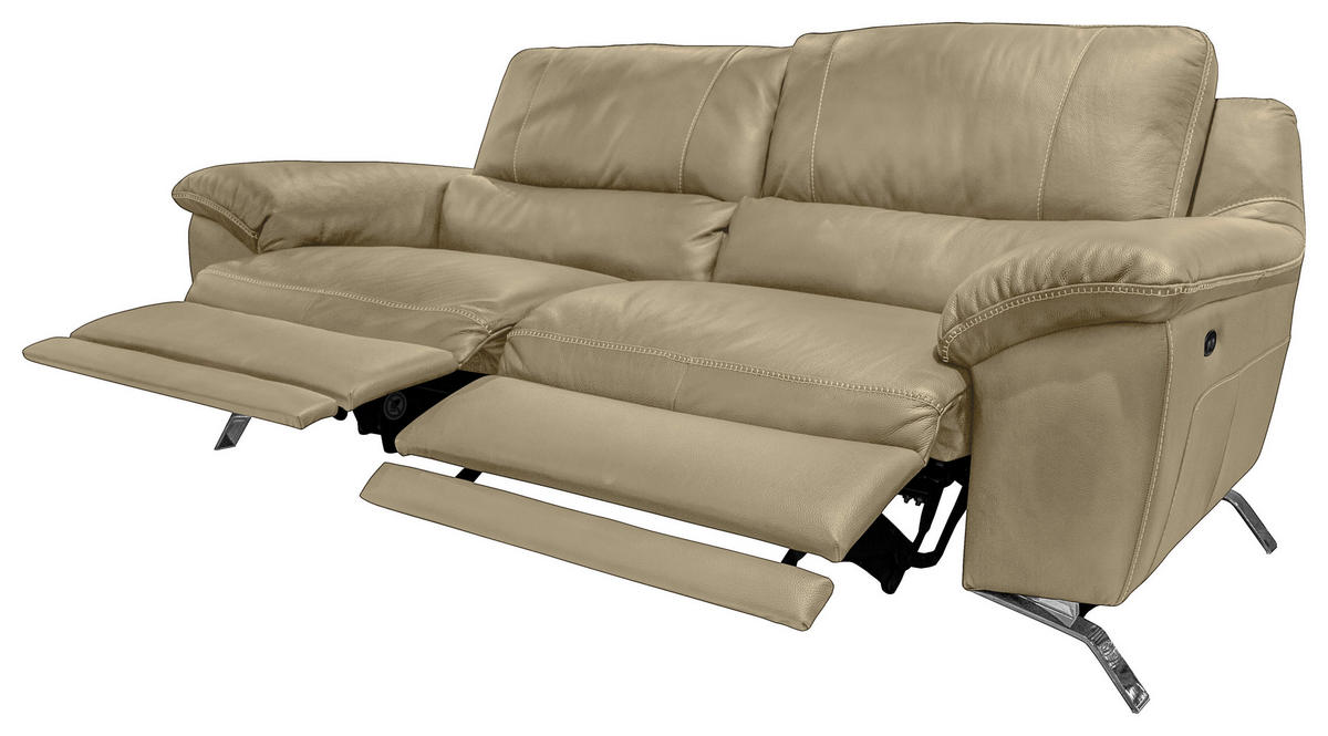 2,5-SITZER mit Relaxfunktion in Kombination Echtleder/Lederlook Greige  - Greige/Silberfarben, Design, Leder/Metall (216/97/95-151cm) - Livetastic