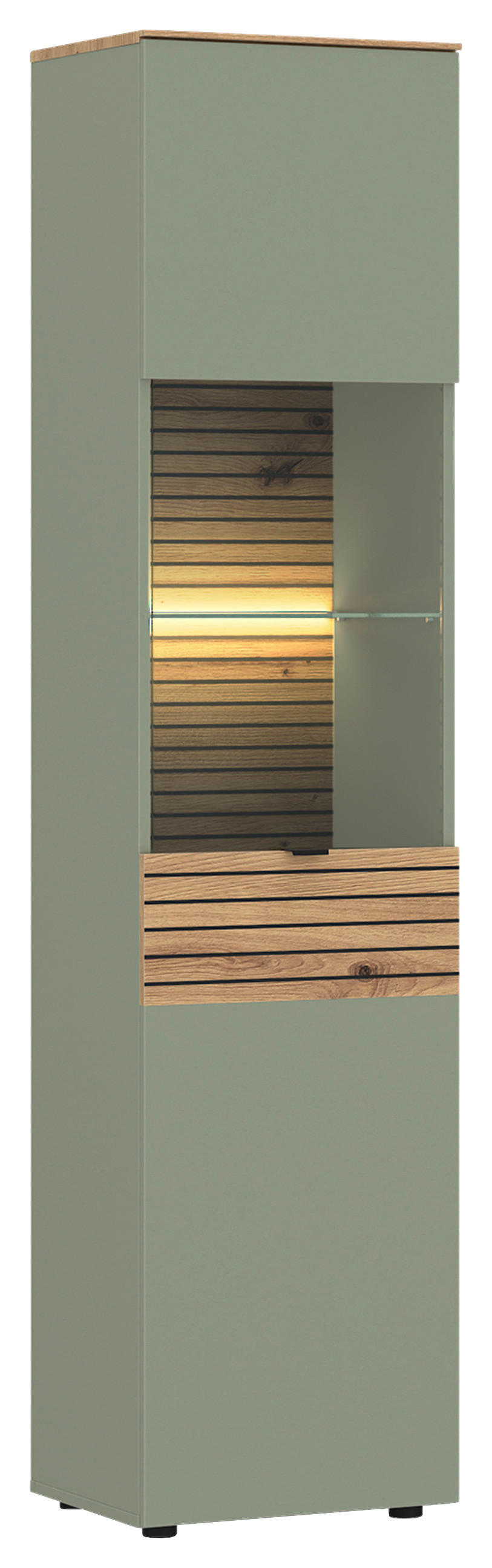 Livetastic Vitrine Nexa Salbeigrün, Eiche Artisan 45x195x40 cm