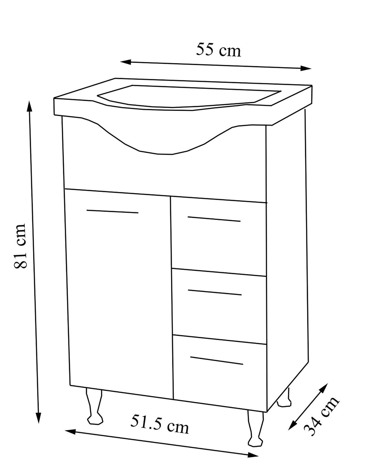 WASCHTISCHKOMBI 55 cm  - Silberfarben/Weiß, MODERN, Keramik/Holzwerkstoff (55cm) - MID.YOU