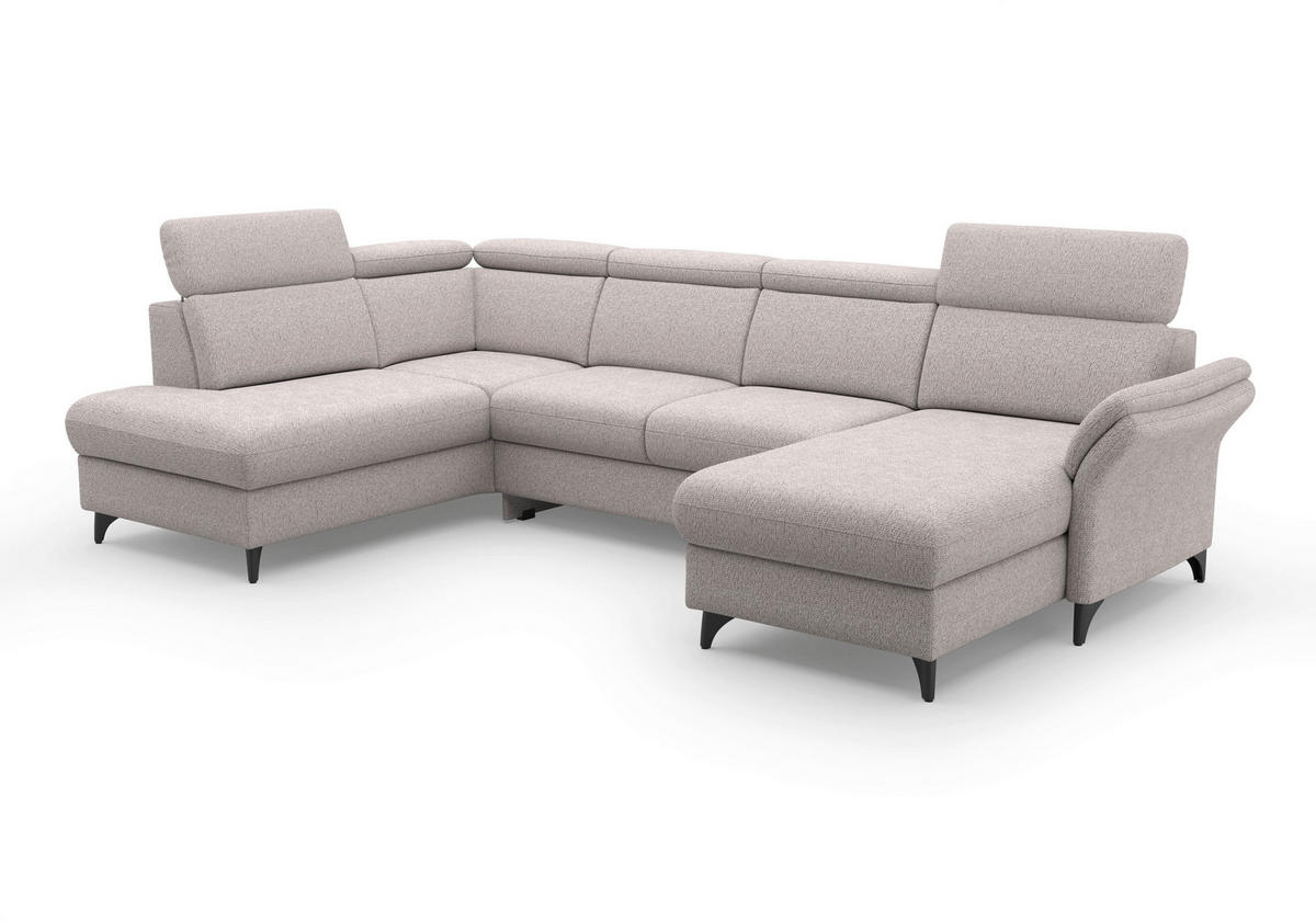 WOHNLANDSCHAFT GLENDALE E Silberfarben Chenille  - Silberfarben/Schwarz, KONVENTIONELL, Textil/Metall (193/321/166cm) - Sit & More