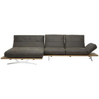 ECKSOFA in Echtleder Braun, Eichefarben  - Edelstahlfarben/Eichefarben, Natur, Leder/Holzwerkstoff (157/320cm) - Ambiente