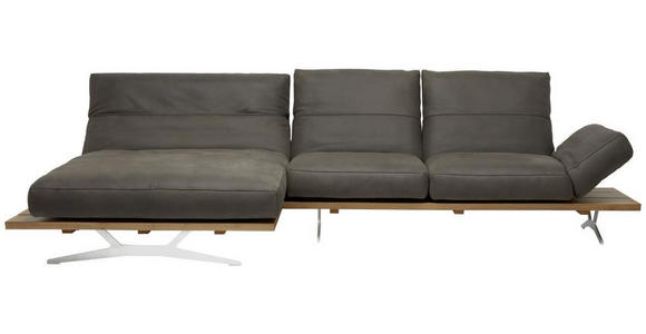 ECKSOFA inkl.Funktion Braun, Eichefarben Echtleder  - Edelstahlfarben/Eichefarben, Natur, Leder/Holzwerkstoff (157/320cm) - Ambiente