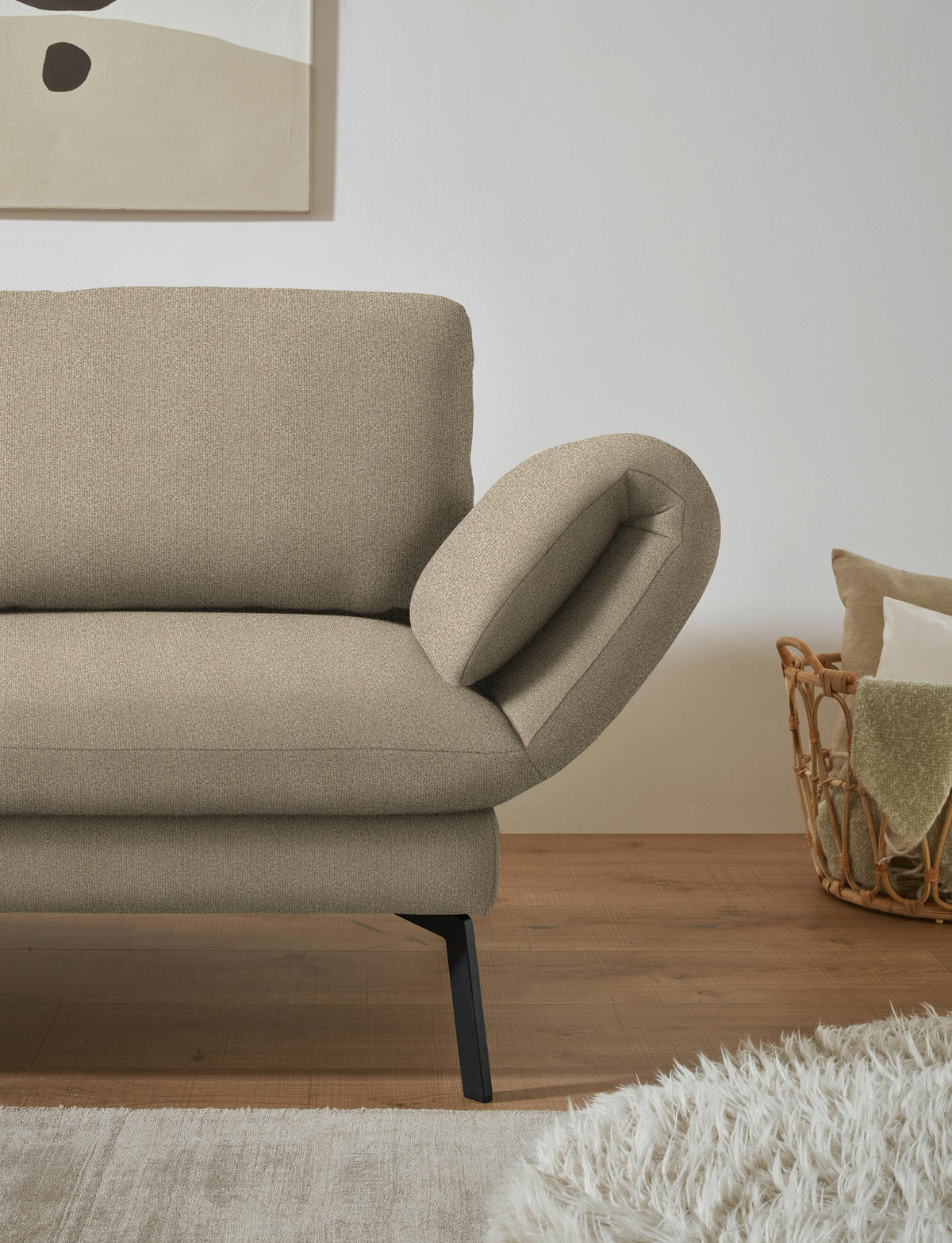 ECKSOFA  in Flachgewebe Hellbraun  175-224/255-365 cm  - Hellbraun/Schwarz, Design, Textil/Metall (175-224/255-365cm) - Dieter Knoll