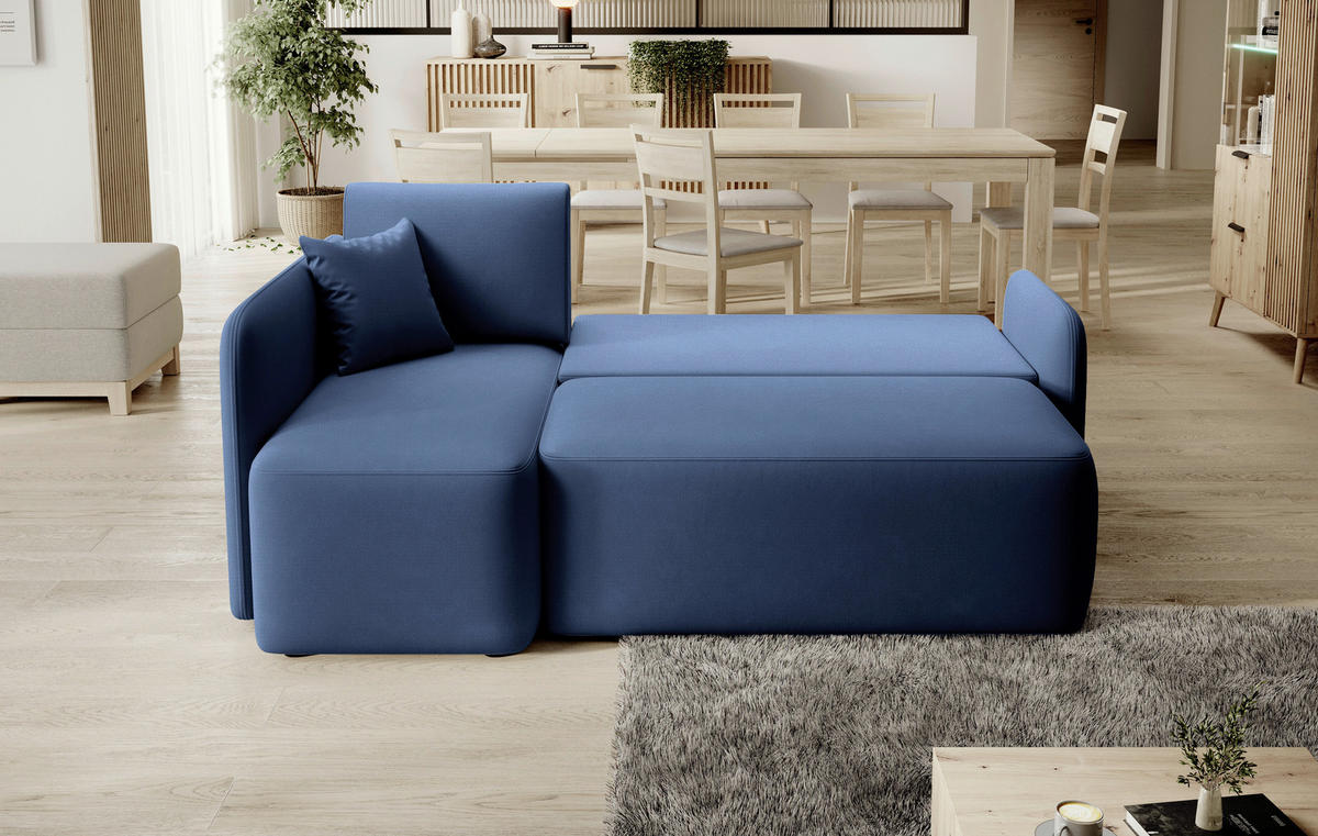ECKSOFA Plüsch Blau  - Blau/Schwarz, Design, Kunststoff/Textil (150/206cm) - P & B