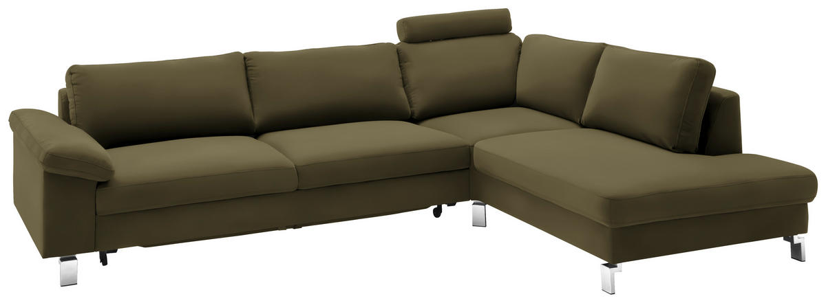 ECKSOFA in Echtleder Grün  - Chromfarben/Grün, Design, Leder/Metall (281/200cm) - Pure Home Lifestyle
