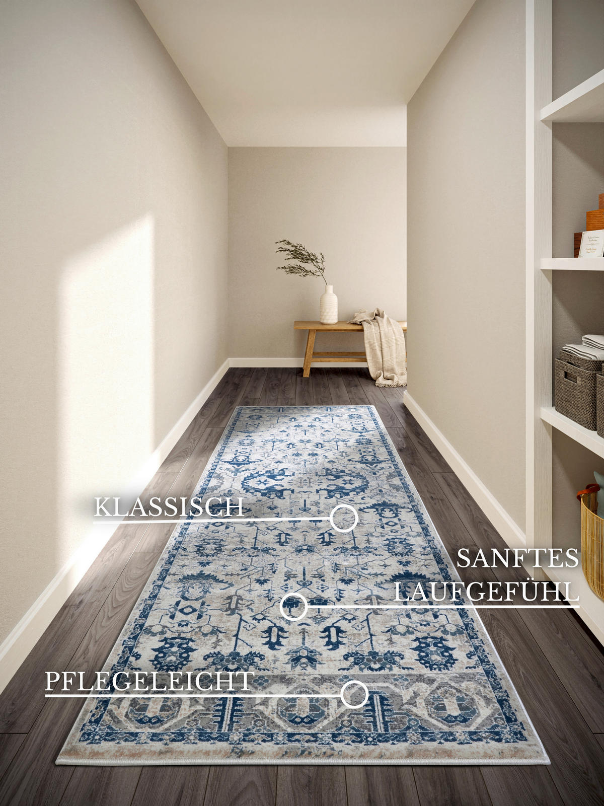 LÄUFER 80/240 cm Kollektion 1869 Blau, Creme  - Blau/Creme, Design, Kunststoff (80/240cm) - Villeroy & Boch