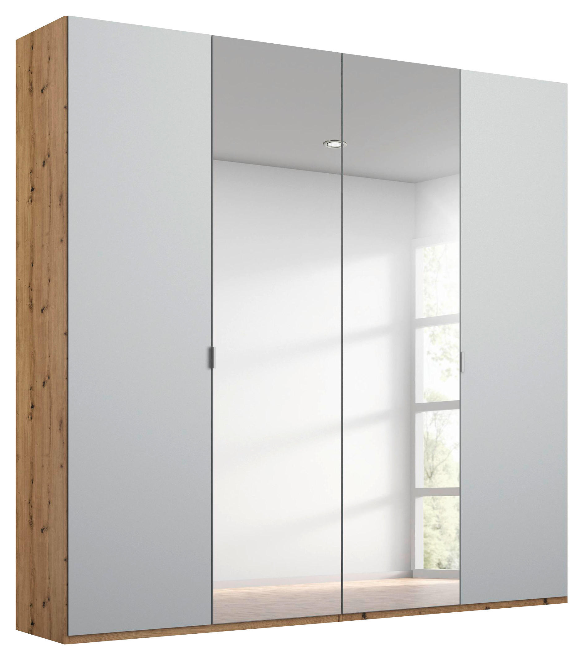 DREHTÜRENSCHRANK 4-türig Grau, Eichefarben  - Eichefarben/Alufarben, Trend, Glas/Holzwerkstoff (201/223/60cm) - Stylife