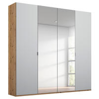 DREHTÜRENSCHRANK 4-türig Grau, Eichefarben  - Eichefarben/Alufarben, Trend, Glas/Holzwerkstoff (201/223/60cm) - Stylife