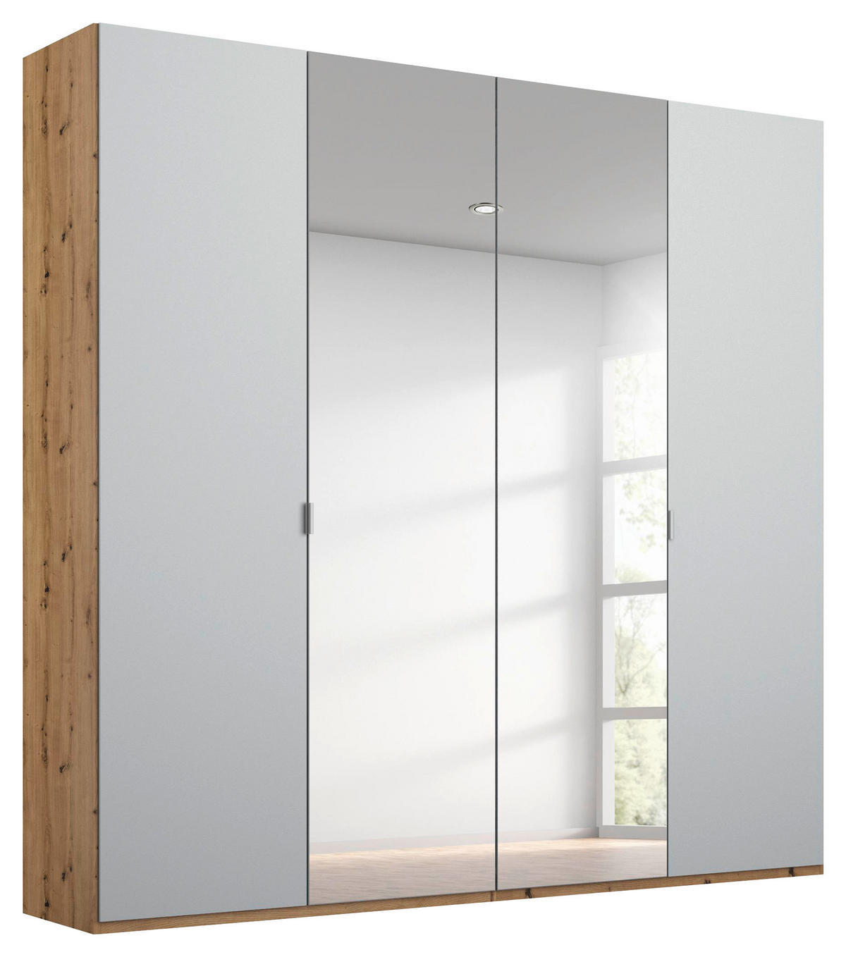 DREHTÜRENSCHRANK 4-türig Grau, Eichefarben  - Eichefarben/Alufarben, Trend, Glas/Holzwerkstoff (201/223/60cm) - Stylife