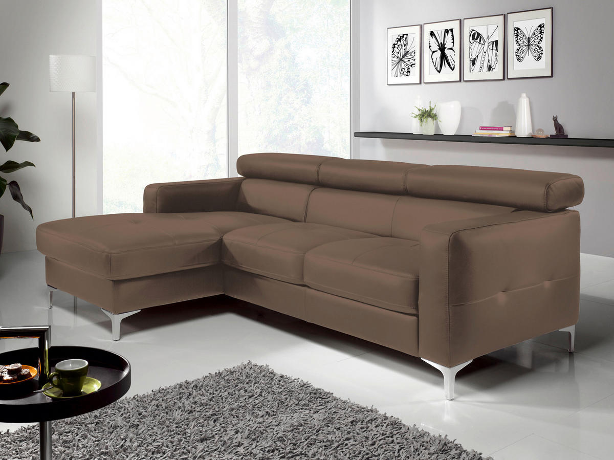 ECKSOFA Graubraun Echtleder  - Chromfarben/Graubraun, Design, Leder/Metall (169/226cm) - Livetastic