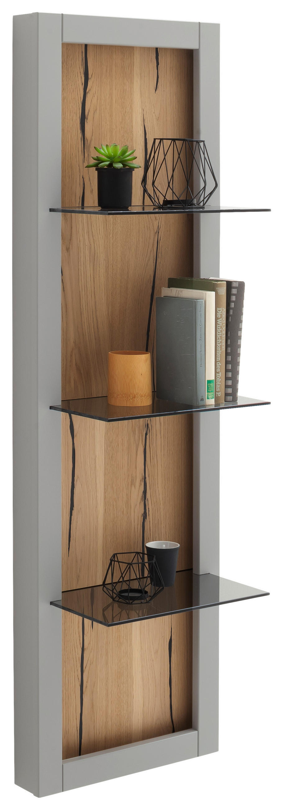 FALIPOLC 40/134/25 cm szürke, tölgyfa színű  - tölgyfa színű/szürke, Design, faalapú anyag/Üveg (40/134/25cm) - MID.YOU