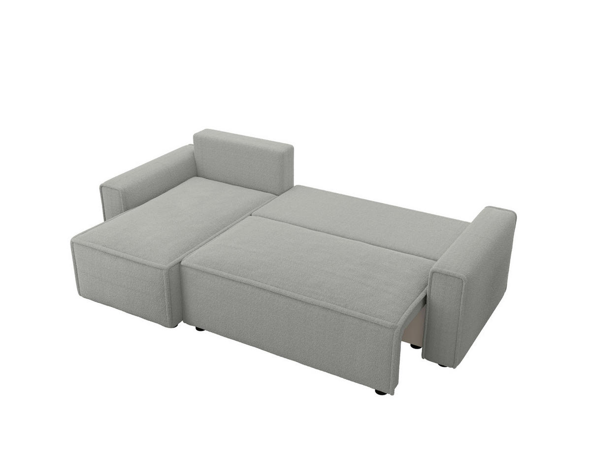 ECKSOFA Hellgrau Bouclé Zierkissen, Rückenkissen, Bettkasten, Schlaffunktion, Rücken echt, Liegefläche im Originalstoff  - Hellgrau/Schwarz, MODERN, Kunststoff/Textil (143/232cm) - Carryhome