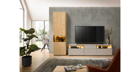 WOHNWAND  in Grau, Eichefarben  285/215/45 cm  - Eichefarben/Schwarz, KONVENTIONELL, Glas/Holzwerkstoff (285/215/45cm) - Venda