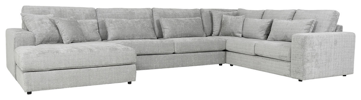 SOFFA i flatväv ljusgrå  - ljusgrå/svart, Klassisk, metall/trä (416/93/175-288cm) - Novel