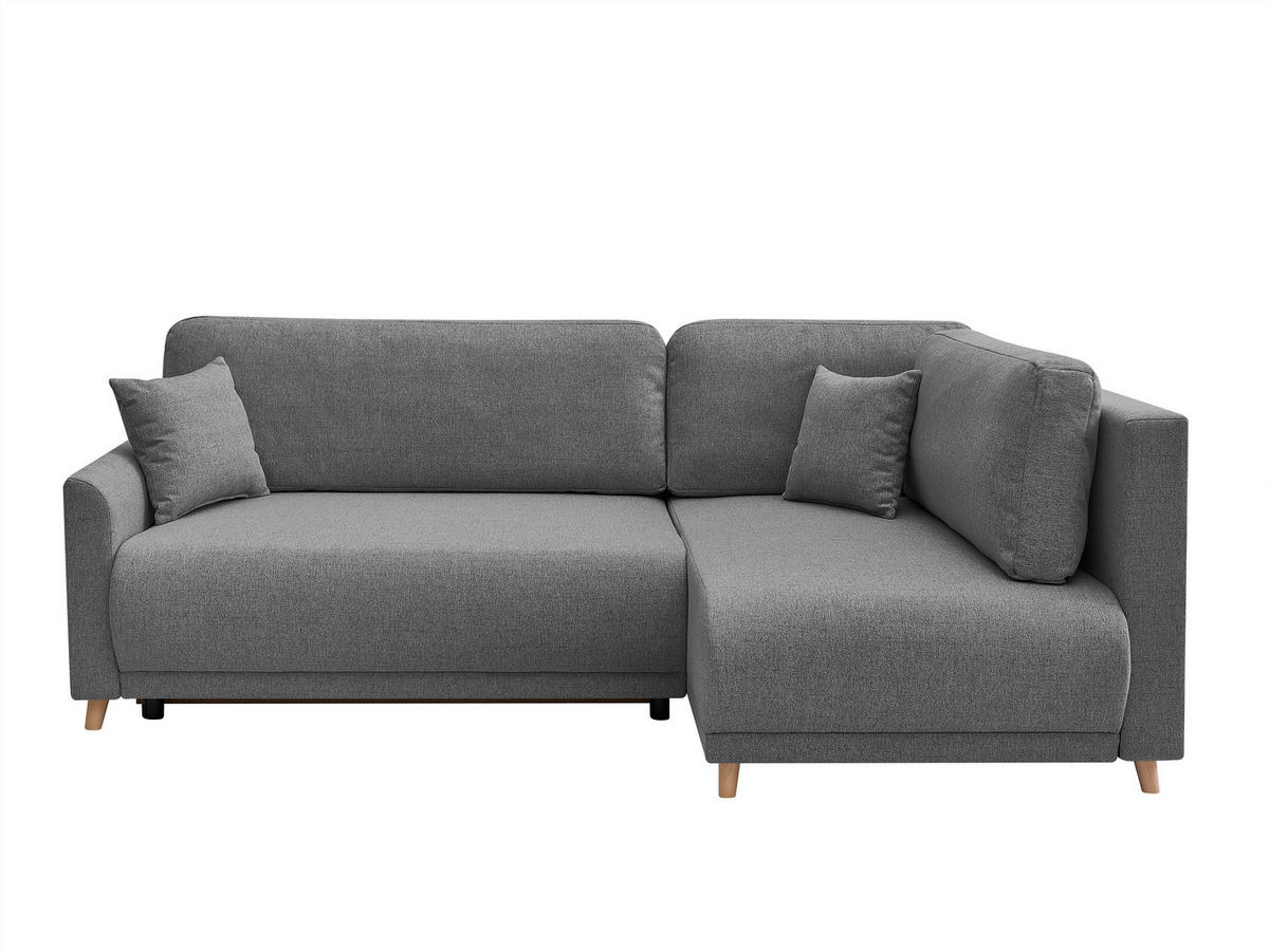 ECKSOFA MILOS Grau Flachgewebe, Struktur Rückenkissen, Bettkasten, Schlaffunktion, Rücken echt  - Naturfarben/Grau, Design, Textil (224/148cm) - P & B