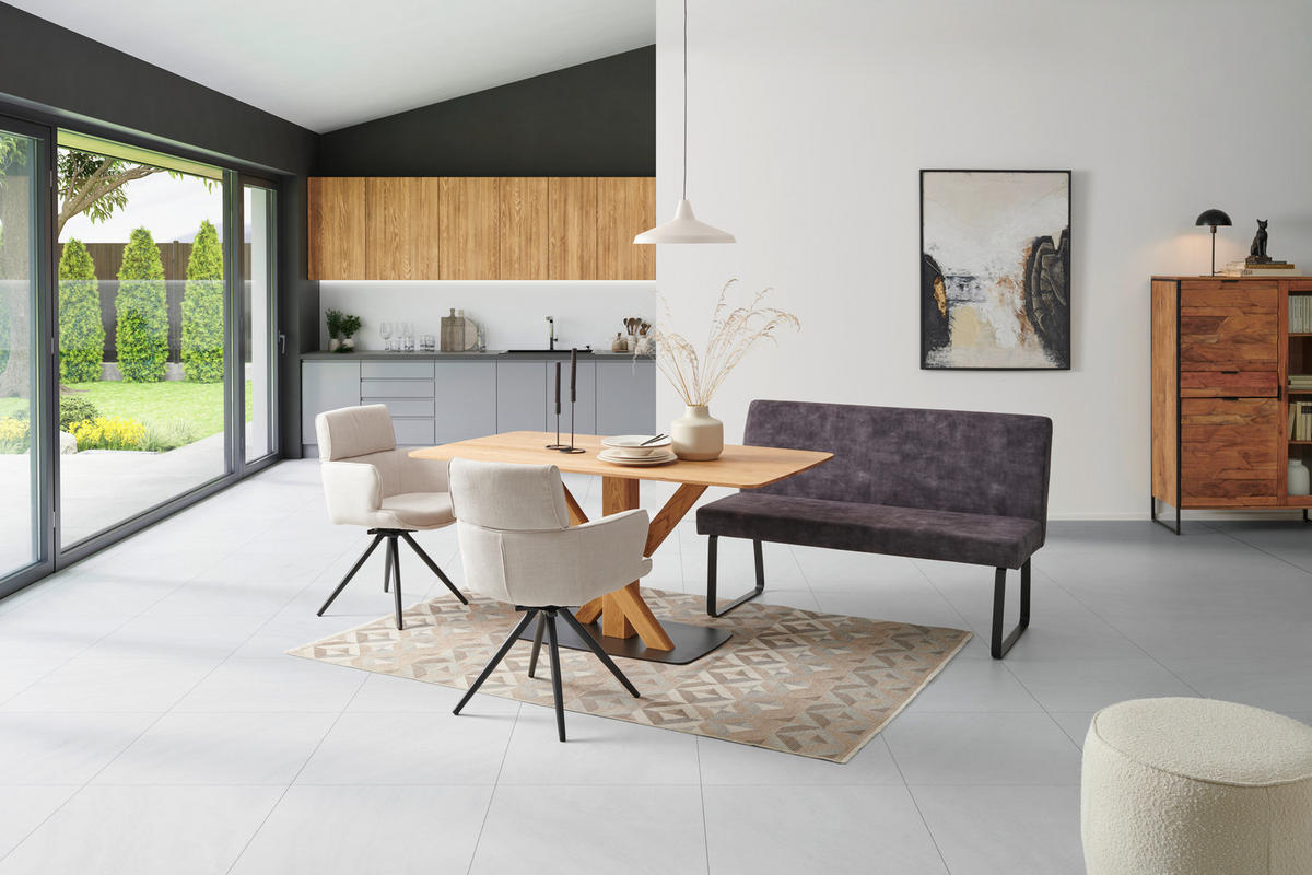 SITZBANK in Metall, Textil Dunkelgrau  - Dunkelgrau/Schwarz, LIFESTYLE, Textil/Metall (140/90/45cm) - MID.YOU