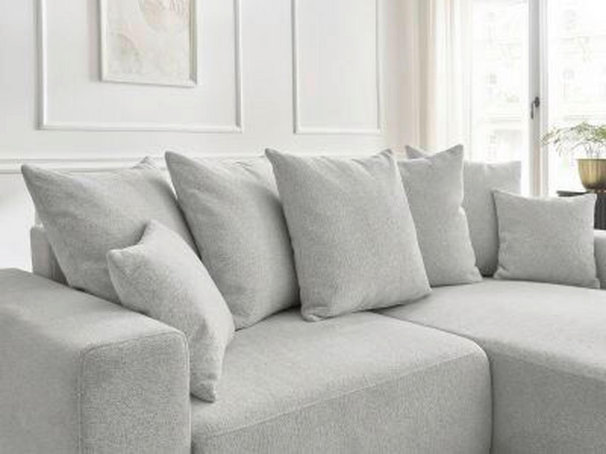 ECKSOFA Ottomane rechts  ATILLA Hellgrau Flachgewebe  - Hellgrau/Schwarz, MODERN, Kunststoff/Textil (244/149cm)