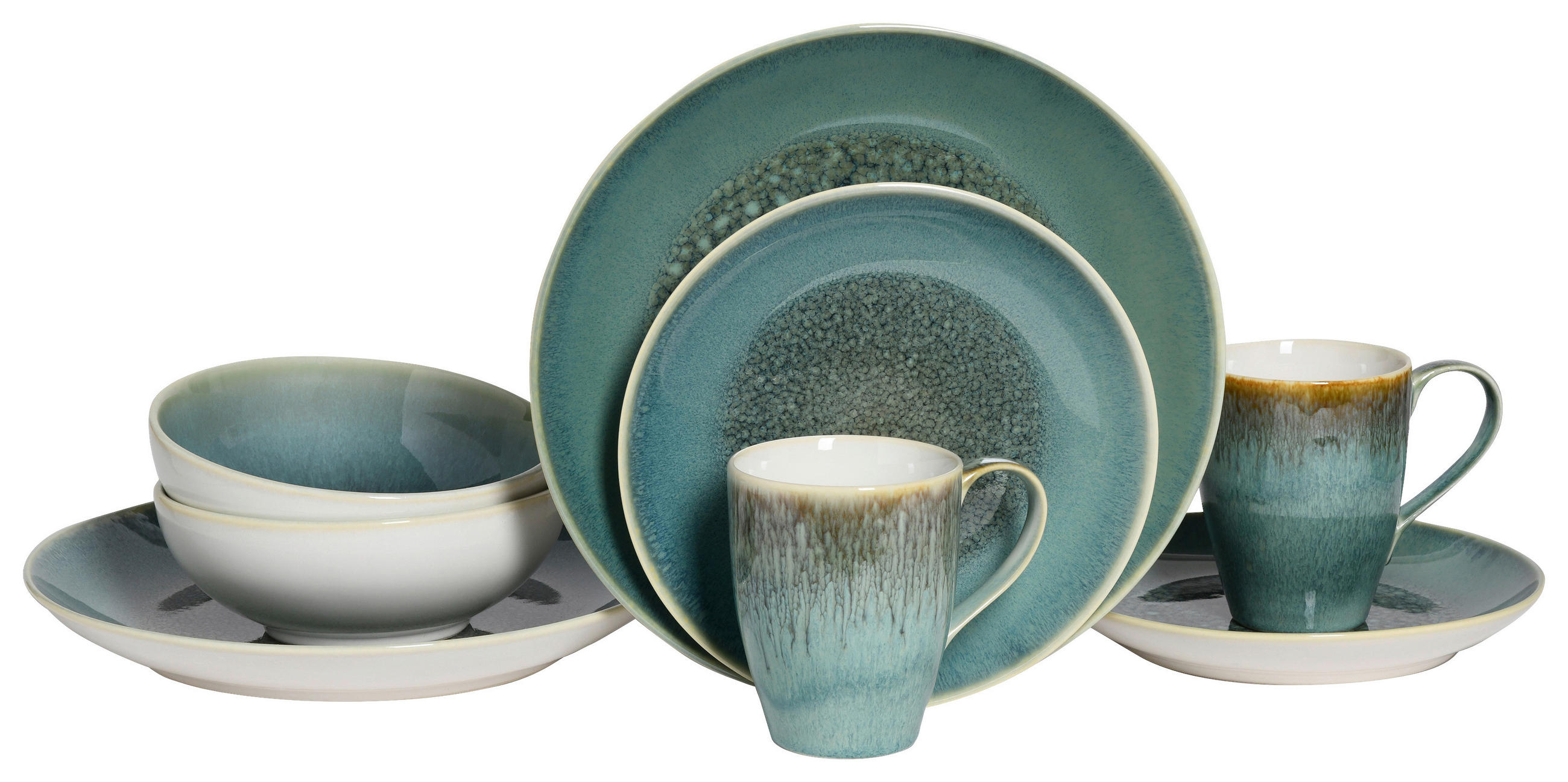 KOMBISERVICE Grün, Weiß 8-teilig CALDERA  - Weiß/Grün, Basics, Keramik - Creatable