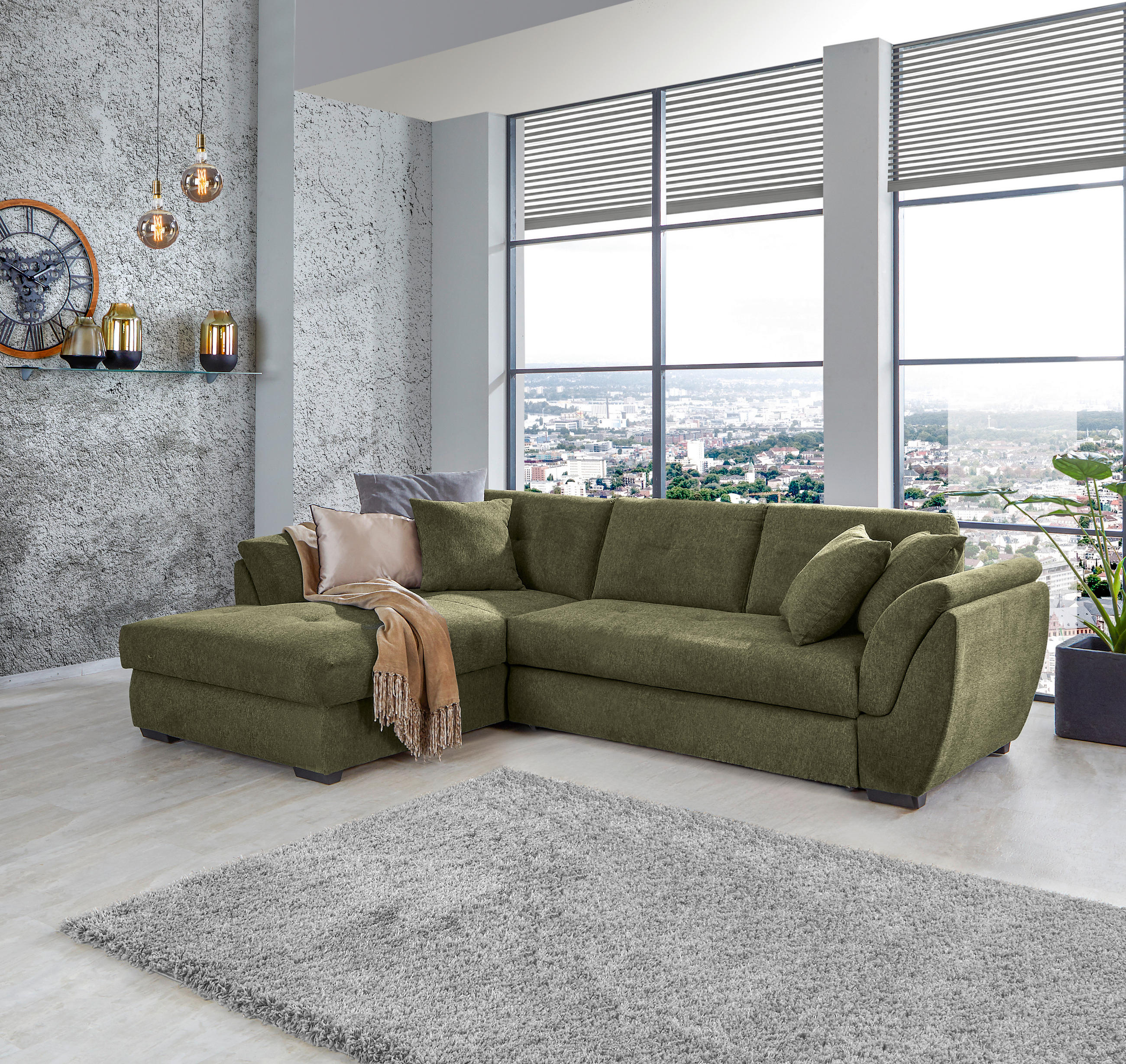 ECKSOFA Grün Webstoff  - Schwarz/Grün, Design, Kunststoff/Textil (187/278cm) - Livetastic