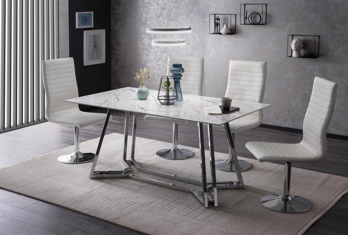 ESSTISCH in Glas 160/90/76 cm  - Chromfarben/Weiß, MODERN, Glas/Metall (160/90/76cm) - Livetastic