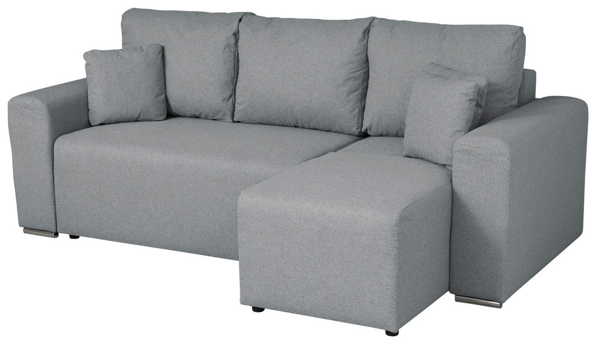 ECKSOFA in Struktur Grau  240/153 cm  - Chromfarben/Schwarz, Basics, Kunststoff/Textil (240/153cm) - P & B