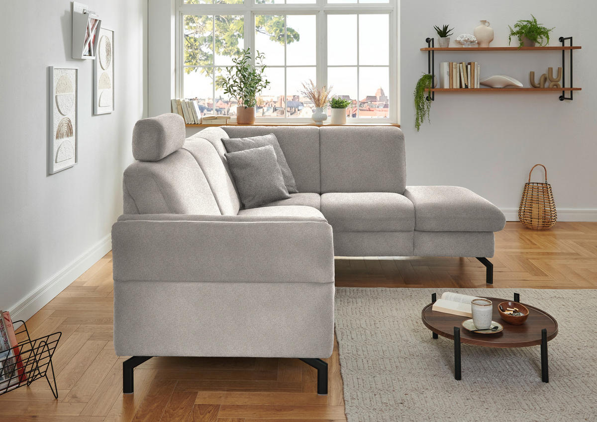 ECKSOFA in Flachgewebe Beige  241/190 cm  - Beige/Schwarz, KONVENTIONELL, Textil/Metall (241/190cm) - Beldomo Comfort