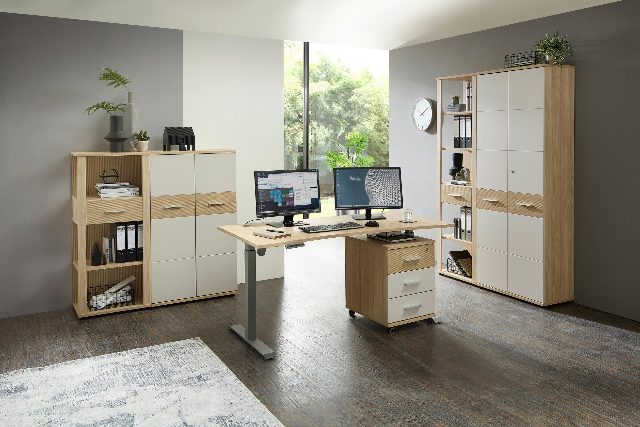 PISARNIŠKI REGAL 55/129/38 cm barve hrasta  - barve kroma/črna, Konvencionalno, kovina/leseni material (55/129/38cm) - Stylife