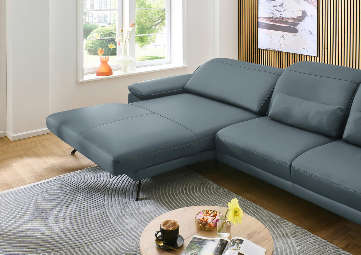ECKSOFA in Echtleder Grau  - Schwarz/Grau, Design, Leder/Metall (193/332cm) - Dieter Knoll
