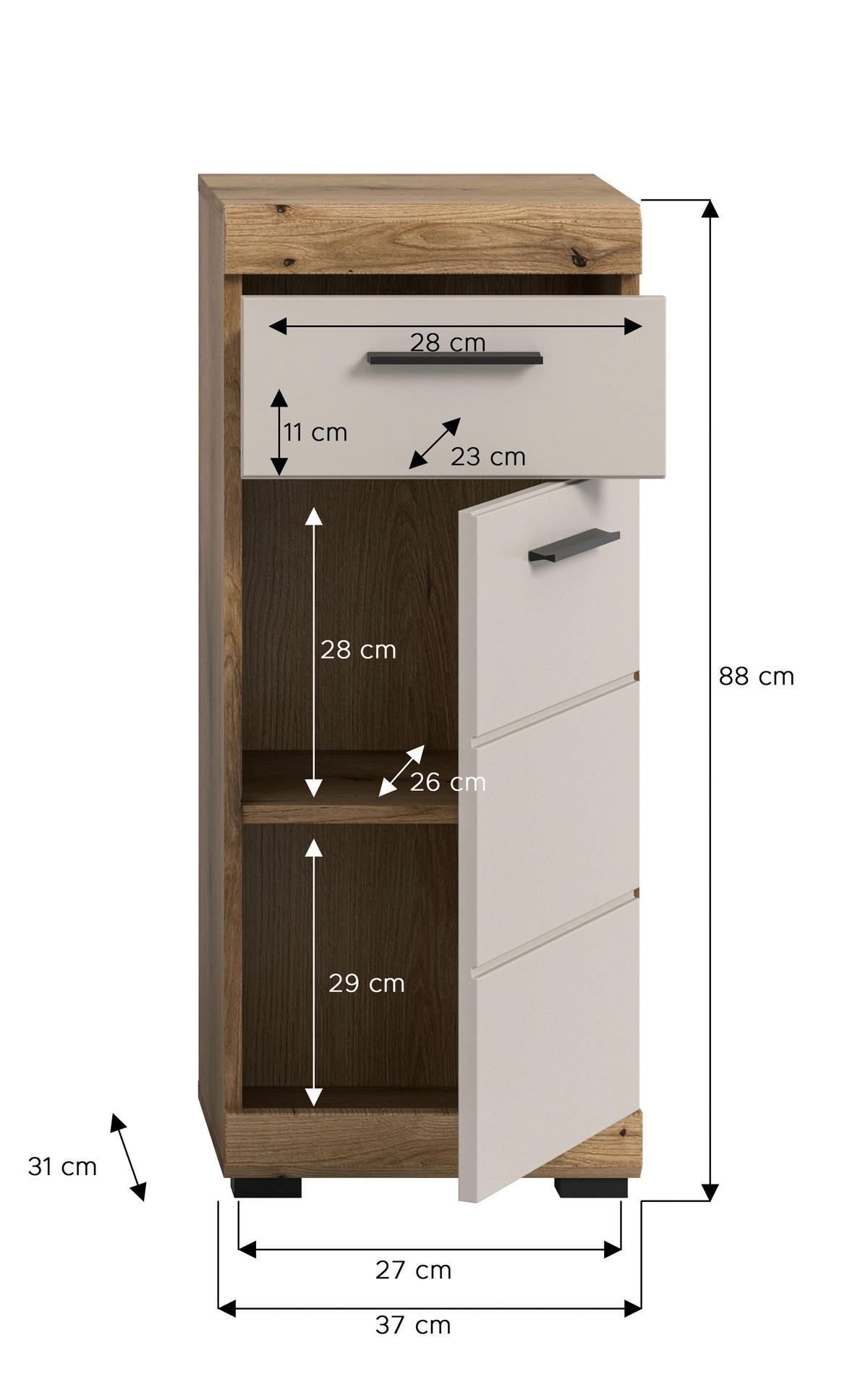 MIDISCHRANK 37/88/31 cm  - Kaschmir/Schwarz, MODERN, Holzwerkstoff/Kunststoff (37/88/31cm) - MID.YOU