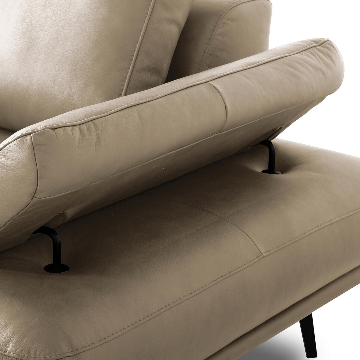 ECKSOFA Creme Echtleder  - Creme/Schwarz, Design, Leder/Metall (237/306cm) - Livetastic