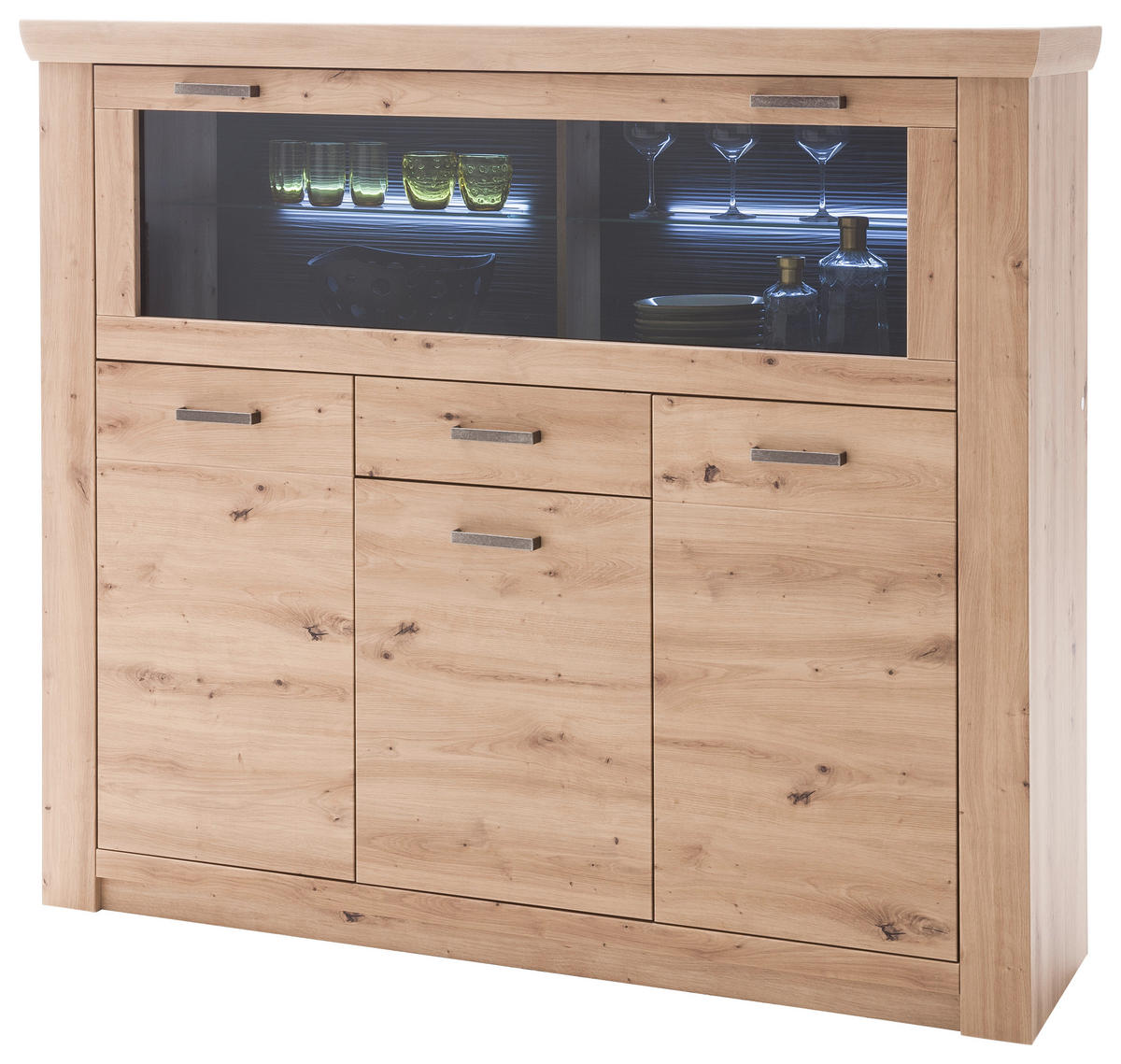HIGHBOARD ohne Beleuchtung, Maputo  in 164/146/45 cm  - Eichefarben/Anthrazit, Design, Glas/Holzwerkstoff (164/146/45cm) - Livetastic