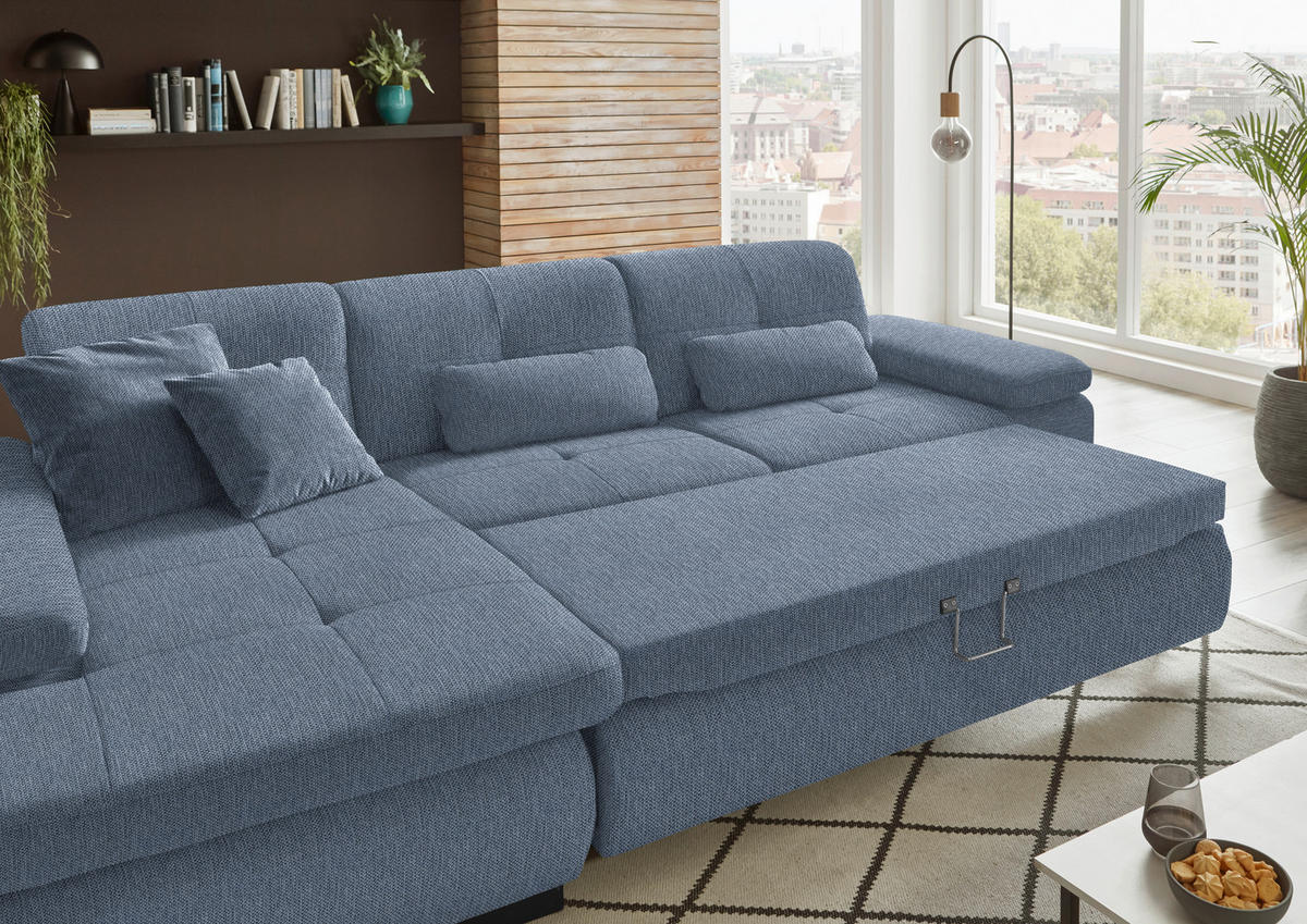 ECKSOFA in Flachgewebe Blau  - Blau/Schwarz, Design, Textil/Metall (174/297cm) - Beldomo Style