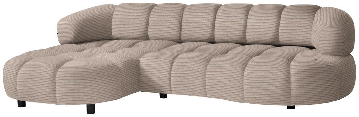 ECKSOFA  in Cord, Velours Hellbraun  183/284 cm  - Hellbraun/Schwarz, Design, Holz/Textil (183/284cm) - Welnova