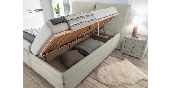 POLSTERBETT Matratze, gepolstertes Kopfteil, Lattenrost, Bettkasten Ecru 180/200 cm - Ecru/Silberfarben, KONVENTIONELL, Holz/Textil (180/200cm) - Dieter Knoll