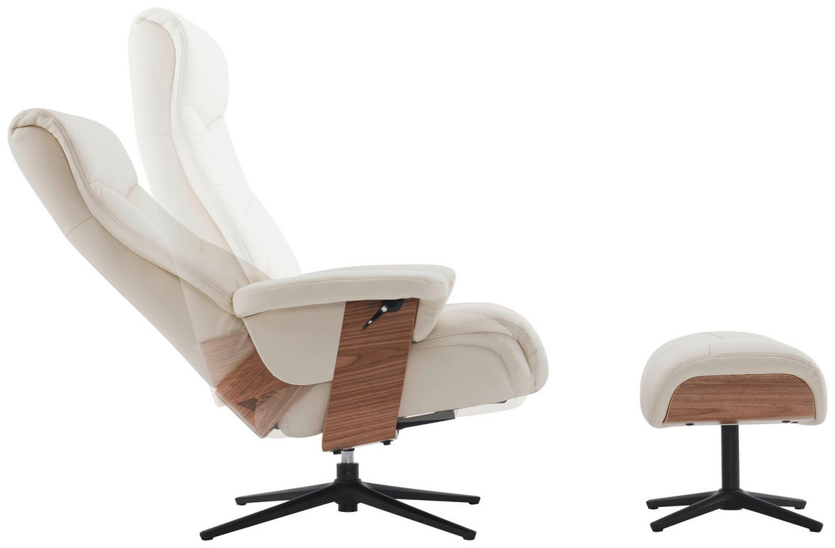 RELAXSESSELSET Lederlook Echtleder Hocker    - Beige/Schwarz, MODERN, Leder/Holz (78/111/81cm) - Livetastic