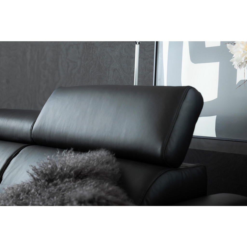 Thumbnail - Hom`in Ecksofa, Schwarz, Leder, Echtleder, Rindleder, 4-Sitzer, Ottomane links, L-Form, 262x213 cm, Blauer Engel, Golden...