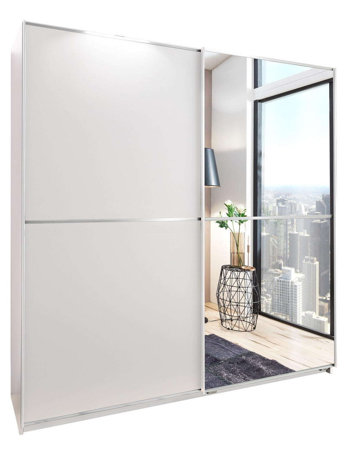 Dulap Cu Uși Culisante, 179/198/64 cm, alb - argintiu/alb, Basics, metal/material pe bază de lemn (179/198/64cm) - Carryhome