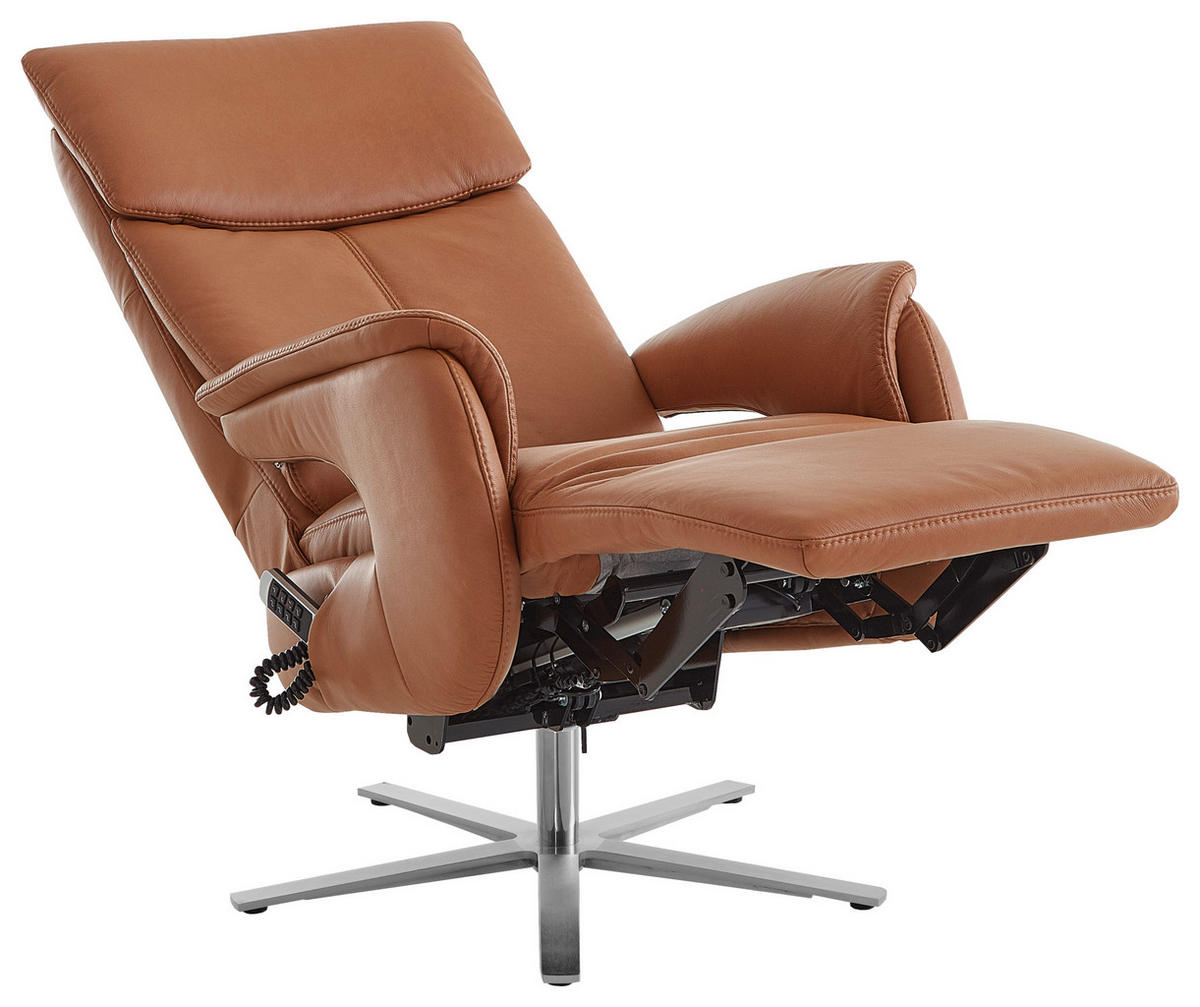 RELAXSESSEL in Leder Braun  - Edelstahlfarben/Braun, Design, Leder/Metall (70/124/85cm) - Cantus