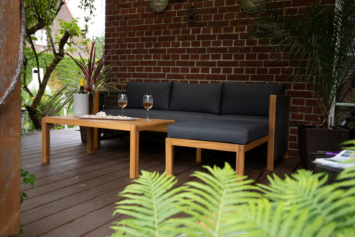 LOUNGEGARNITUR  198/132 cm   - Schwarz/Akaziefarben, Basics, Holz/Textil (198/132cm) - Acamp