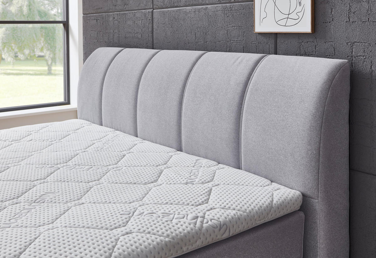 BOXSPRINGBETT 180/200 cm  in Hellgrau  - Chromfarben/Hellgrau, KONVENTIONELL, Kunststoff/Textil (180/200cm) - Carryhome