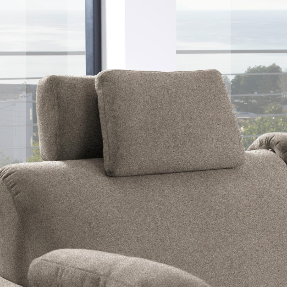 ECKSOFA in Flachgewebe Taupe  261/203 cm  - Taupe/Eichefarben, KONVENTIONELL, Holz/Textil (261/203cm) - Sedda