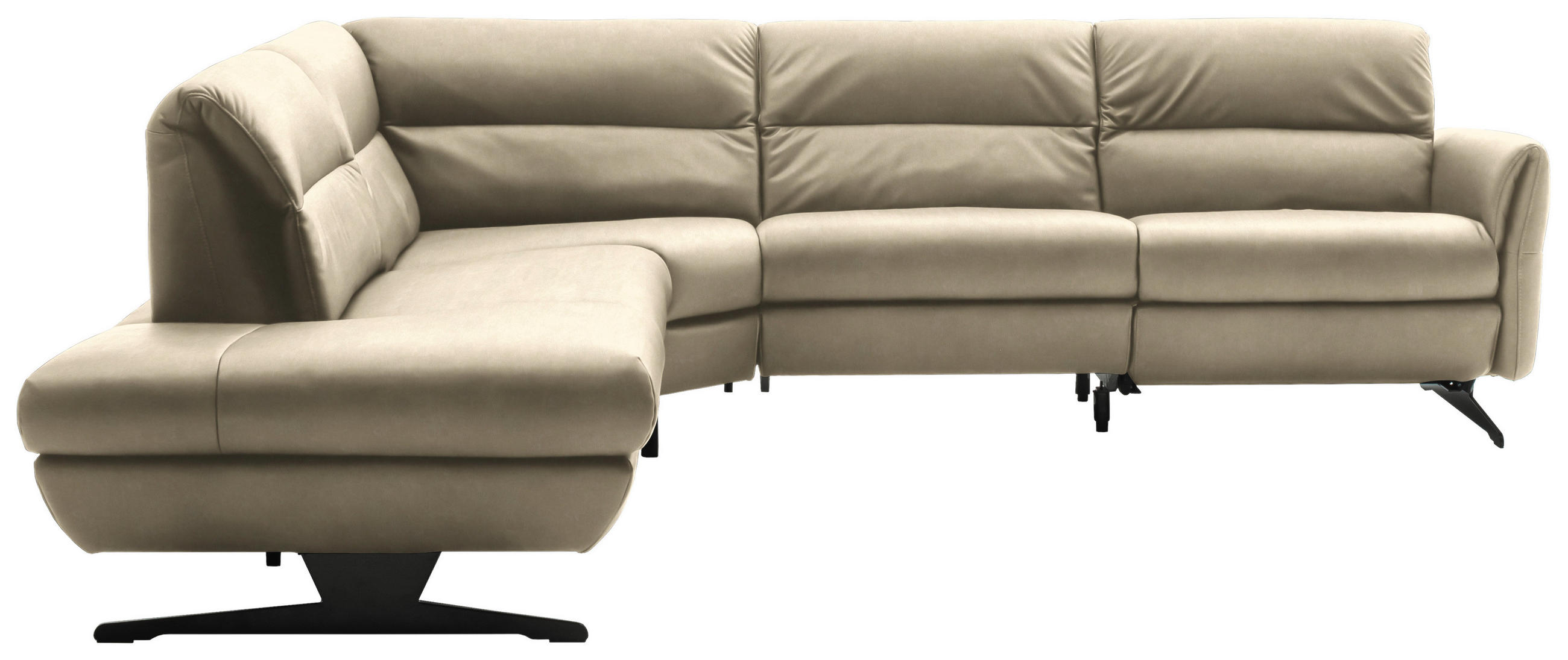 ECKSOFA in Echtleder Ecru  258/286 cm  - Ecru/Schwarz, Design, Leder/Metall (258/286cm) - Schöner Wohnen