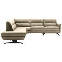 ECKSOFA in Echtleder Ecru  258/286 cm  - Ecru/Schwarz, Design, Leder/Metall (258/286cm) - Schöner Wohnen